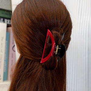 Moda 9cm dos colores en forma de media luna hueco acetato pinzas para el cabello creativo rojo y negro empalme garra <span class=keywords><strong>Clips</strong></span> diseño de pinza para el cabello - Product Image 6