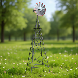 กังหันลมโลหะตกแต่ง ขนาด 8 ฟุต ทนทานต่อสภาพอากาศ ของตกแต่งสวน มีสีเทา เขียว แดงให้เลือก - Product Image 2