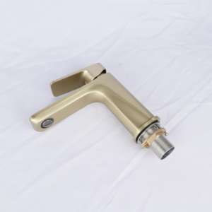 Penjualan langsung pabrik kustom kuningan disikat emas keran kamar mandi emas Mixer kamar mandi Set Basin Mixer - Product Image 3