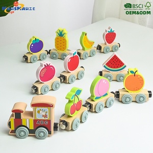 Train miniature éducatif multicolore en bois, thèmes variés (animaux, fruits, véhicules), pour enfants de <span class=keywords><strong>2</strong></span> à 4 ans - Product Image 1