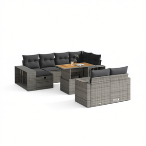 Ensemble de canapés de jardin en rotin gris 6 places, résistant aux intempéries, mobilier d'extérieur au design contemporain - Product Image 1