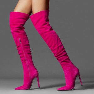Wide Feet Size 45 Women Soft Flock Over Knee <b>Boots</b> High Thin Heels Side Zipper Long Booties Colors Custom Shoes - Product Image 2