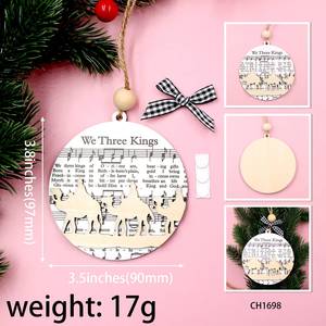Customizable Wood Music Sheet Nativity Christmas <strong>Tree</strong> Ornament With Grid Bow Wooden Beads Laser Cut - Product Image 2