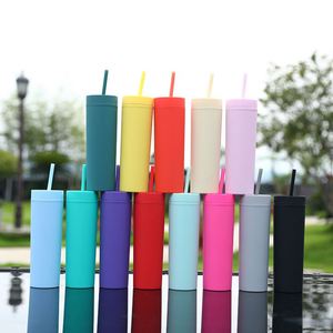Factory Hotsale 16oz Customized Slim Double Wall <b>Plastic</b> Reusable Tumbler <b>Cups</b> with Straw - Product Image 2