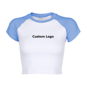Camisetas Cortas de Punto con Logotipo Personalizado Loveda, Ecológicas, a la Moda, Ajustadas, con Bloques de Color, Estampado de Letras Rosas, Gráfico, Manga Corta - Product Image 1