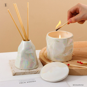 Df1722 Df1723 Difusor de Aromaterapia de Cerámica con Tapa, Tarro de Vela Vacío con Acabado Perlado para Uso en Fragancias del Hogar - Product Image 1