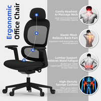 Chaise de bureau pivotante à dossier haut en maille, chaise de bureau à domicile, chaise de bureau ergonomique avec accoudoirs 3D réglables, chaise de direction en PU