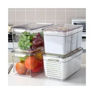 Organisateur de cuisine distributeur en plastique récipient de stockage fruits nourriture légumes 4pcs pack réfrigérateur organisateur avec égouttoir