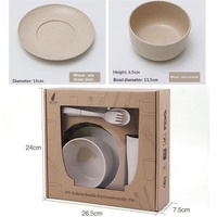 Ensemble de vaisselle pour enfants en paille de blé, six pièces : fourchette, cuillère, baguettes, bol créatif, assiette, plat. Portable, cadeau, style japonais et coréen.