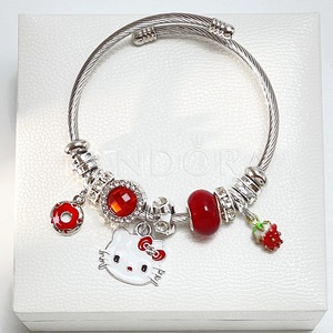 Pulseras de Acero Inoxidable al por Mayor con Dijes de Moda para Mujeres y Niñas, Pulsera de Joyería Hello Kitty con Cuentas de Diamantes de Imitación - Product Image 6