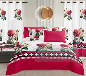 Sẵn Sàng Để Tàu 8 Mảnh Tấm Ga Giường Đặt Vua Kích Thước Giá Rẻ Giá Sợi Nhỏ Hoa In Bộ Đồ Giường Đặt Với Rèm Cửa - Product Image 1