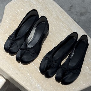 French Style Bow Split-Toe Satin <b>Block</b> Heel Ballet Flats Versatile Low Vamp Casual Shoes for Women - Product Image 3