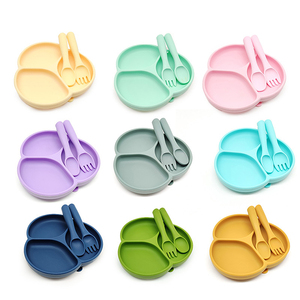 Prato e Tigela de Silicone para Bebês em 9 Cores, Formato de Nuvem, Prato Dividido, Conjunto de Alimentação para Crianças, Não Tóxico, Forte Sucção - Product Image 2
