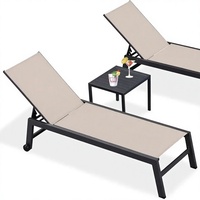 Chaise longue d'extérieur pour piscine avec dossier réglable, siège en maille, roues et structure métallique pour patio, plage, jardin, terrasse