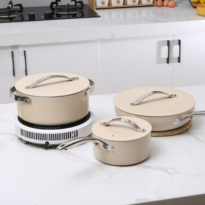 Juego de Ollas de Cocina de Aluminio al por Mayor con Tapa de Vidrio, Aptas para Inducción, para Uso Familiar, No Tóxicas, Libres de PFAS - Product Image 3