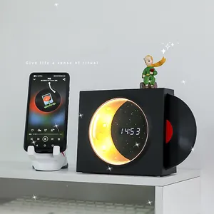 Lights For Home Decorate Clock Record Player Night Lamp Wireless Speaker Moon Ambient Retro Audio Desktop Digital Clock Lamp