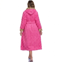 Robe de chambre longue d'hiver de luxe respirante en polaire corail brodée pour femme avec cordon de serrage imprimé léopard