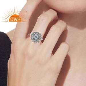 Anillo de Plata de Ley 925 con Topacio Azul, Diseño Floral Antiguo, Hecho a Mano, para Mujer, Fabricante de Joyería - Product Image 5