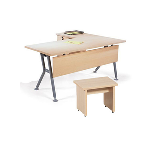 Escritorio de oficina en forma de L, tablero de melamina, patas de metal, cajonera, mesa de trabajo para uso de gerentes y personal. - Product Image 1