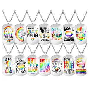 6 color rainbow letters color printing titanium steel dog tag pendant silk screen stainless steel necklace military tag