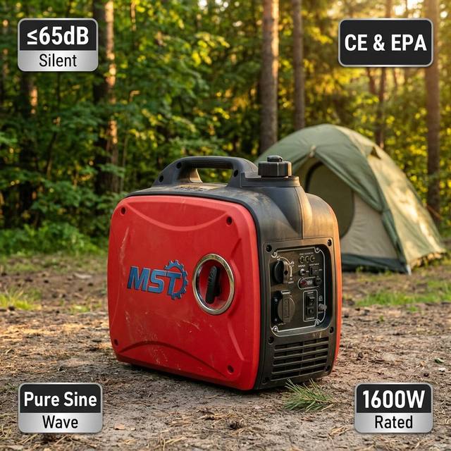 1600W Super Quiet Inverter Generator Pure Sine Wave <3% THD CE&EPA 65dB Camping Home Backup OHV 4-Stroke 230V 98cc 4h Recoil
