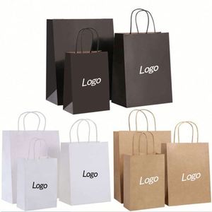 Sacs en papier kraft noir, blanc et marron en gros, avec logo gaufré, taille personnalisée, matériaux recyclés, pelliculage mat et ruban - Product Image 3