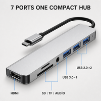Hub USB-C 7-en-1 en gros, adaptateur multiport 4K, lecteur de cartes SD/TF USB 3.0, station d'accueil audio Type-C pour ordinateur portable
