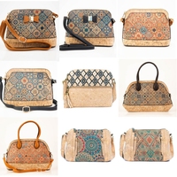 Tas bentuk cangkang Bohemian untuk wanita dengan bahan gabus cetakan bunga dan rumbai gaya antik tas selempang kustom tersedia