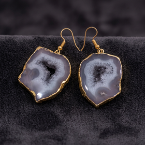 Boucles d'oreilles en pierres naturelles Druzy HA de haute qualité, plaquées argent, style vintage, pour femmes, bijoux en fil d'oreille, vente en gros Rajasthan - Product Image 2