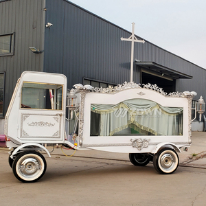 Carroza Fúnebre Eléctrica Blanca sin Caballos con Cruz Cristiana y Adornos Europeos, Opcional con Arrastre de Caballos - Product Image 1