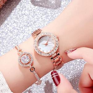 Luxury Diamond Zircon 5-Piece Set Wrist Watch <strong>Magnetic</strong> <strong>Earring</strong> Bracelet Ring Bracelet Watch With Women - Product Image 5