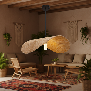 Lámpara de Techo Moderna Vintage Wabi-Sabi con Pantalla de Ratán Tejida a Mano en Blanco Cálido para Hoteles/Restaurantes/Espacios de Vida - Product Image 6