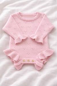 <span class=keywords><strong>Tutina</strong></span> per <span class=keywords><strong>Neonata</strong></span> in Maglia con Volant, Pagliaccetto 100% Cotone, Maglione con Pizzo e Maniche Lunghe - Product Image 2