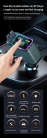 Reproductor MP3 para Auto BT 5.4, Transmisor FM Inalámbrico Bluetooth, Carga Súper Rápida, Cable Retráctil 3 en 1, Cargador para Auto de 65W+18W