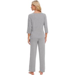 ชุดนอนผู้หญิงขายส่ง แขน 3/4 คอกลม เนื้อผ้านุ่มสบาย มีกระเป๋า ไซส์ S-XXL - Product Image 4