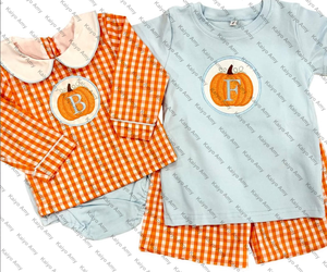 Wholesale <strong>Halloween</strong> Holiday <strong>Baby</strong> Girl Leggings Set Woven Orange Gingham Long Sleeve Top and Bloomer Set Sister Matching <strong>Outfits</strong> - Product Image 6