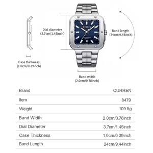 Montre à quartz pour homme en acier inoxydable et alliage, cadran carré, étanche 3 ATM, sport, mode, affaires, calendrier, aiguilles lumineuses - Product Image 5