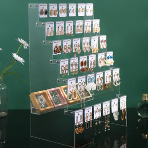 Acrylic Jewelry Display Rack Three Layer Tiered Earring Storage Board With 21 Cards For Jewelry Showcase - Product Image 2