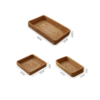 Lot de 2 plateaux ronds en rotin tressé faits à la main pour la maison, paniers de service tissés avec poignées, rangement de table