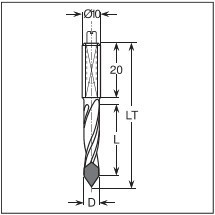 Forets à queue en carbure P060M006057R à 2 dents et 4 spirales pour bois massif, composites bois et panneaux stratifiés - Product Image 3