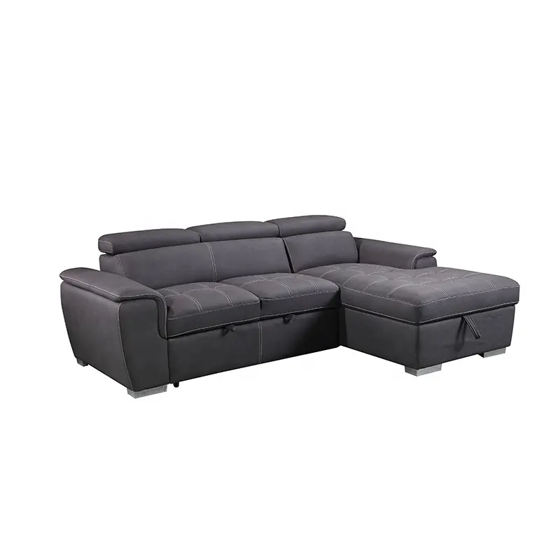 Dongguan Tianhang Sectional couch left hand facing living room spaces modern L shaped typed grey KD headrest 2P sofa with chaise