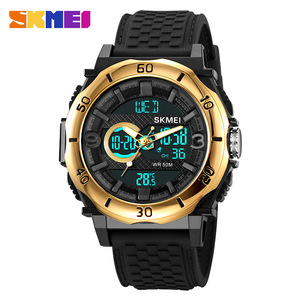 Skmei Digital Watch Men Dual Movement Gold Black Silicone Strap 50M Waterproof Electronic Watch With Luminous Alarm - Product Image 5