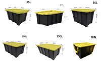 Boîte de rangement en plastique PP JX grande capacité avec couvercle, 25L-200L, portable, multi-usages, bac de rangement pour salon, personnalisable