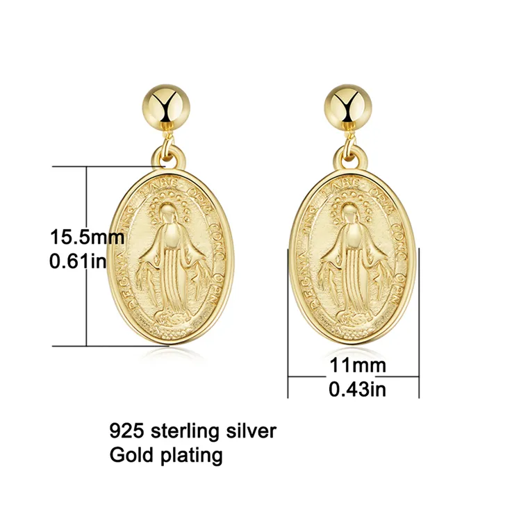 Avrupa dini bakire Mary Dangle küpe S925 gümüş asılı bakire Mary düğme küpe