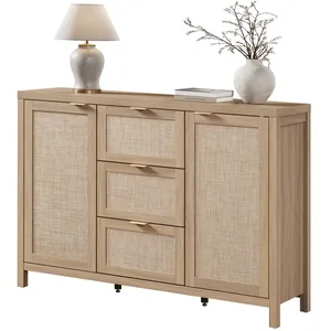Buffet en rotin à <span class=keywords><strong>2</strong></span> <span class=keywords><strong>portes</strong></span> et 3 tiroirs de 51,57 pouces - Product Image 1
