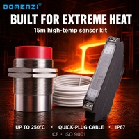 Capteur de proximité haute température Domenzi avec câble de connexion de 15 m, 250°C, IP67, PTFE pour l'entretien des fours et des fours à convection