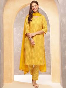 Kurta de algodón puro regular estampado con motivos étnicos para mujer con pantalones y Dupatta - Product Image 2