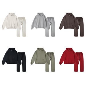 Set di Felpe <span class=keywords><strong>con</strong></span> Cappuccio Unisex in Tessuto French Terry Pesante <span class=keywords><strong>con</strong></span> Pantaloni Sportivi a Vita Elastica, Tute Personalizzabili <span class=keywords><strong>con</strong></span> Logo - Product Image 4
