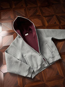 Sweat à capuche court de style américain pour homme, 350g, coupe ample, rouge <span class=keywords><strong>impérial</strong></span>, veste cardigan intérieure pour le printemps et l'automne - Product Image 2