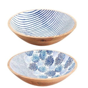 OEM/ODM Suppliers <b>Sticker</b> Enamel Printed Solid Wood Grain Acacia Wooden Food Fruit Bowls Round Salad Bowls - Product Image 5